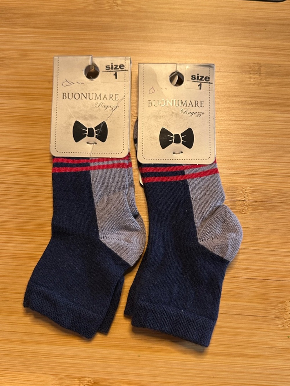 Men's Navy and Gray Crew Socks with Red Accent